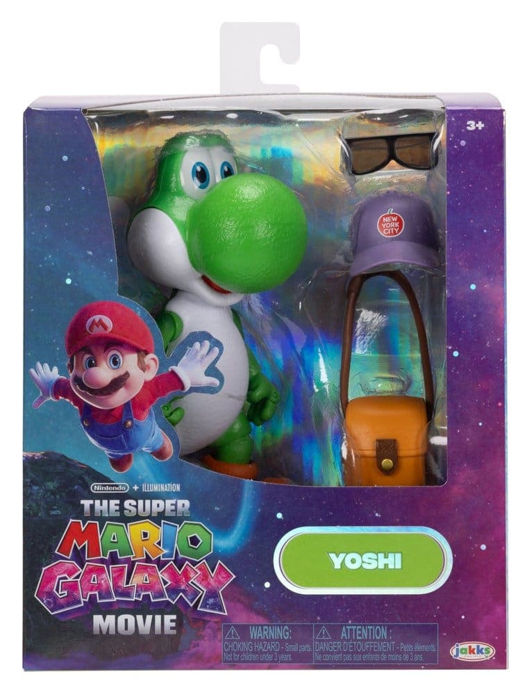 the super mario galaxy movie  5 action figure yoshi with hat glasses and bag toys